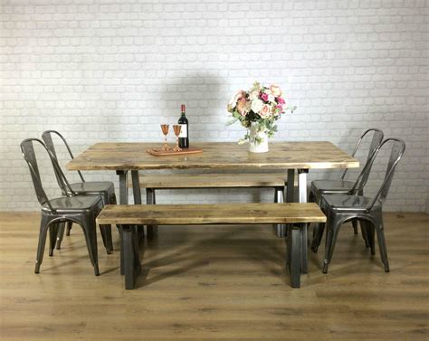 Rustic Dining Table Industrial 6 8 Seater Solid Reclaimed Wood Metal B