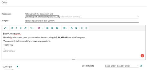 Envoyez une facture proforma — Documentation Odoo 13.0