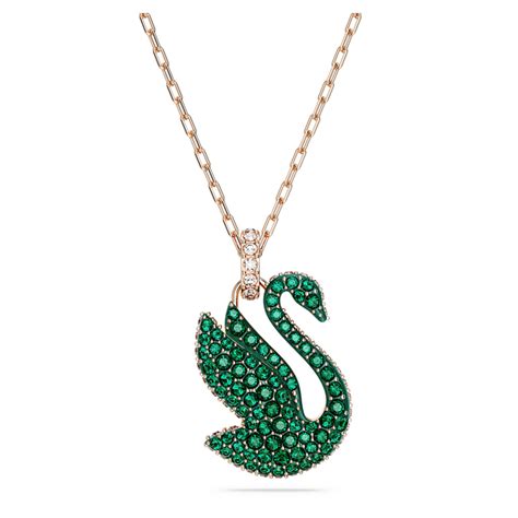 Swarovski Iconic Swan Pendant Swan Medium Green Rose Gold Tone