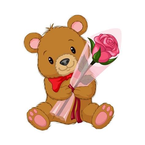 Cartoon Cute Teddy Bear Holding A Flower In 2021 Cute Teddy Bears