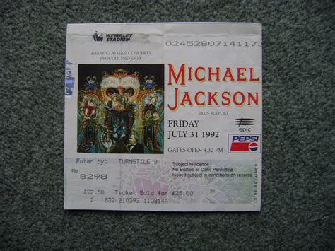 Michael Jackson Ticket Wembley London Uk 31 July 1992