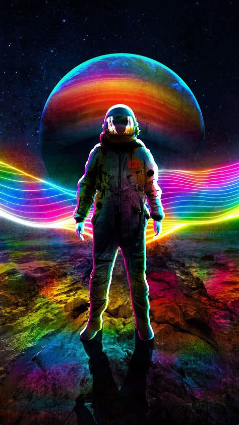 Iphone Rainbow Astronaut Planet Background Colorful Planet
