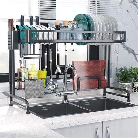 Maybe you would like to learn more about one of these? Kitchen Rack Black Stainless Steel Sink Hanging Dish Rack ...