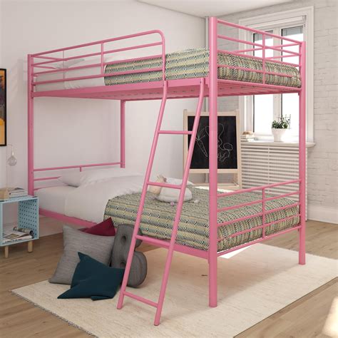 Mainstays Twin Over Twin Convertible Bunk Bed Pink Metal