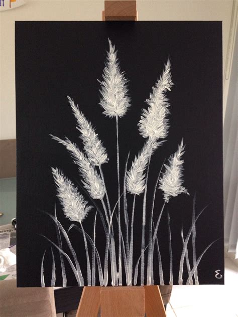 Black And White Painting Acrylic Paint On Canvas Toetoe Grass Black