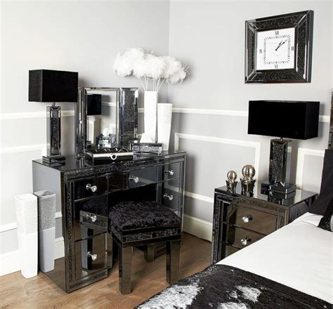 Furniture, girls bedding, boys bedding, rugs + windows Diamond Glitz Noir Smoked Mirrored Vanity Dressing Table ...