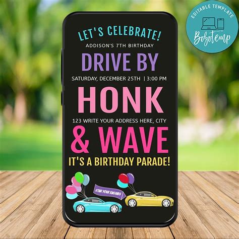 Iphone Drive By Birthday Parade Invitation Template For Girl Diy Bobotemp