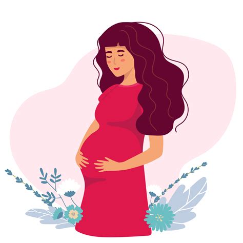 Pregnant Woman Concept Vector Illustration In Cute Cartoon Style