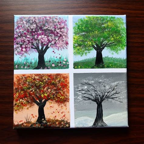 4 Seasons Painting Weather Change Trees Landscape Painting On Canvas