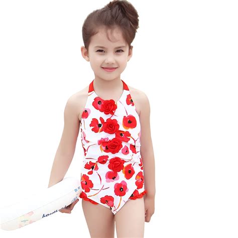 Chinese Red Girls One Piece Swimsuit Kids Summer Swimwear Children