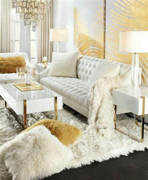25 A Luxurious Glam Living Room Done In Cream And Gold Looks Really Wow