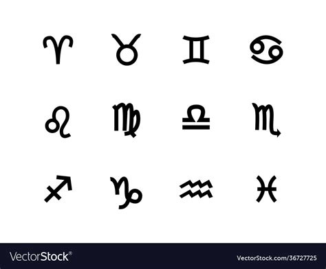 Zodiac Sign Set Icons Isolated On White Royalty Free Vector