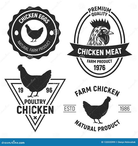 Vintage Chicken Emblems Labels Chicken Logos With Grunge Texture
