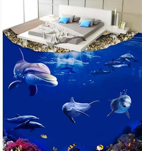 Bathroom 3d Floor Murals Dolphin Photo Wallpaper Mural Floor Pvc