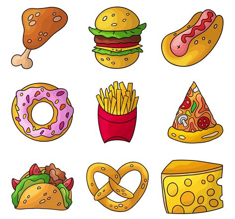 Cartoon Doodle Fast Food Set Design Element Vector Illustration