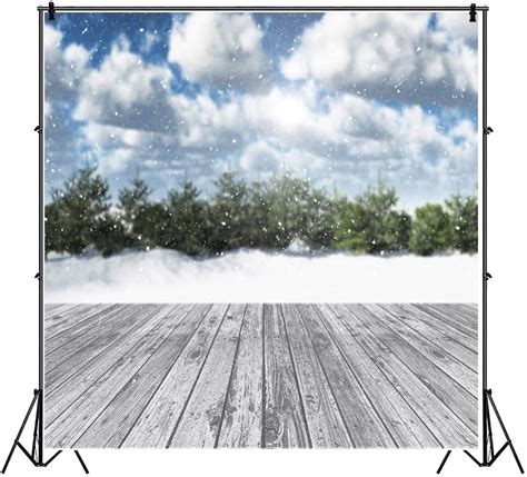 Aofoto 5x5ft Winter Outdoor Snowing Forest Backdrop White Coulds Snow