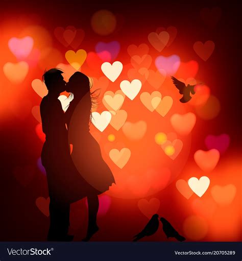Silhouette Of A Couple In Love Kissing Against A Vector Image