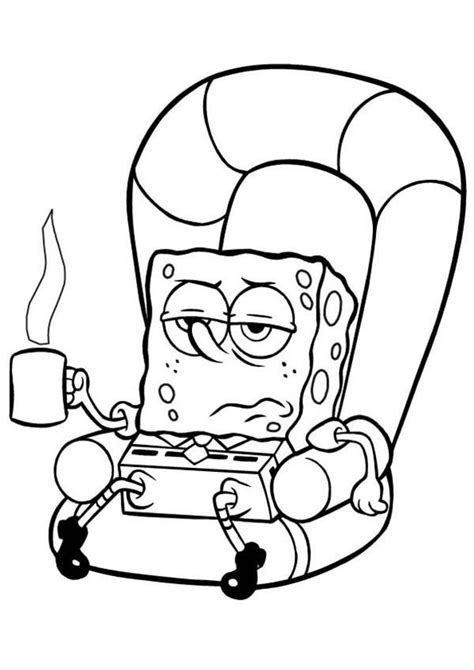 Free printable & coloring pages. SpongeBob Being Lazy On The Couch Coloring Page : Kids ...