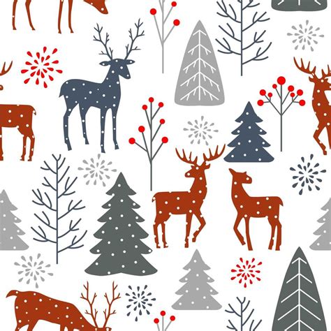 Seamless Winter Christmas Forest With Deer Pattern 1085741 Vector Art