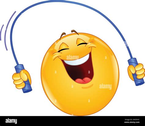 Happy Emoji Emoticon Skipping With A Jump Rope Stock Vector Image And Art