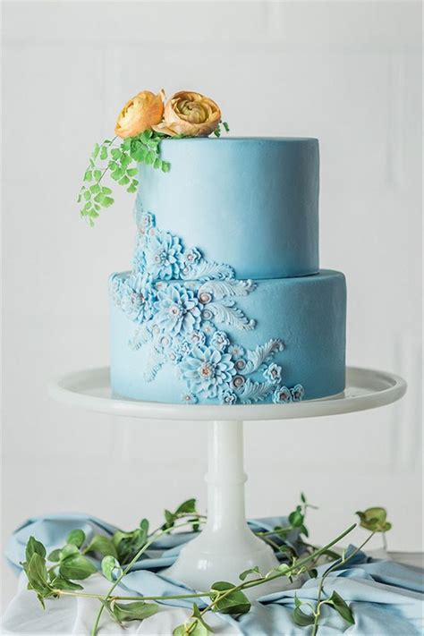 Our Favorite Two Tier Wedding Cakes Light Blue Wedding Cake Wedding