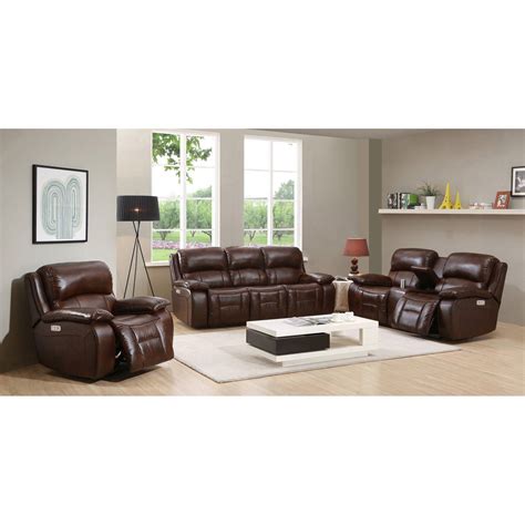 Amax Leather Westminster Ii Top Grain Leather Power 3 Piece Sofa Set In