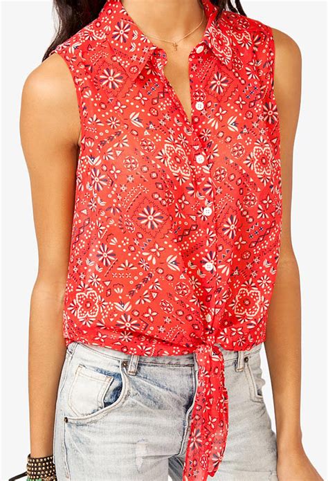 Check spelling or type a new query. Lyst - Forever 21 Bandana Print Chiffon Shirt in Red