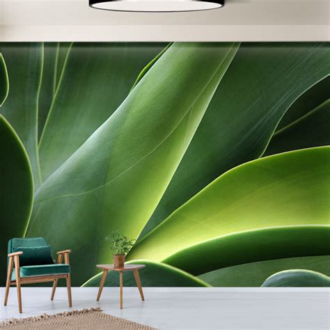 Abstract Cactus Green Flower Leaf 3d Custom Wall Mural