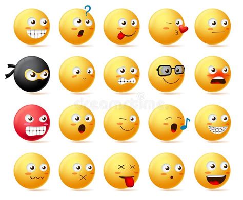 Smileys Emoji Vectorset Smiley Emojis Schattig Geel Gezicht Gelukkig