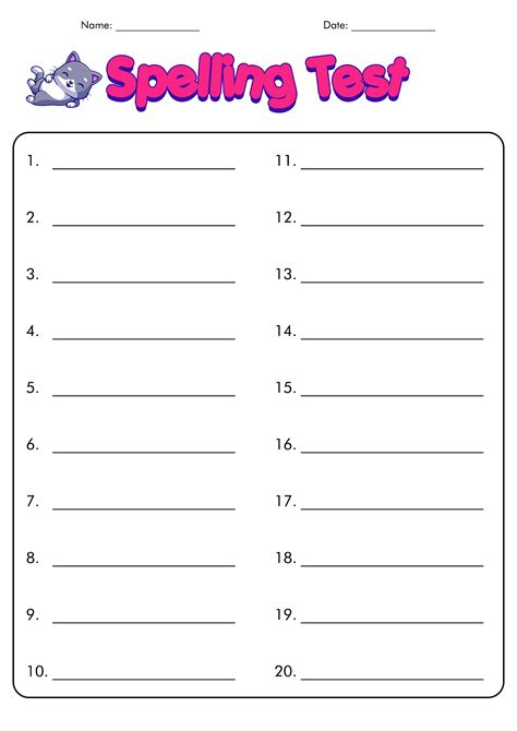 Spelling Handwriting Maker Worksheet Spelling Test Template Worksheet