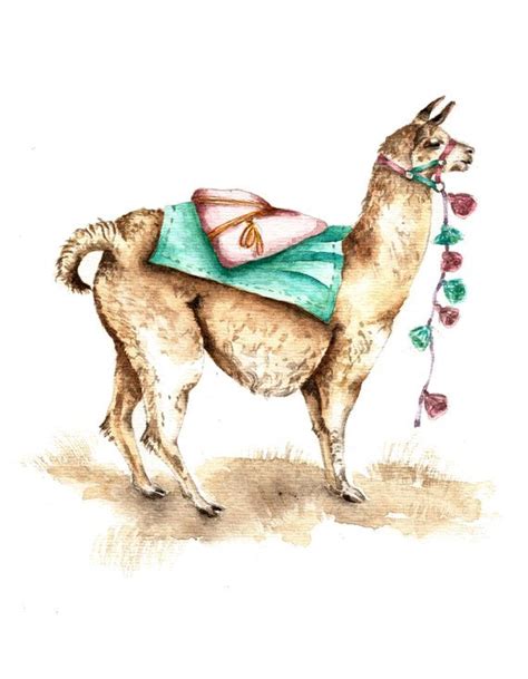 Cute Llama Art Print Of Watercolor Painting Travel Nature Etsy In