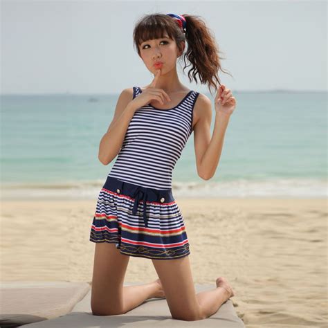 Free Shipping Newest Modest Swimwear 2014 Hot Spring Swimsuit Fashion Navy Style Dress One Piece