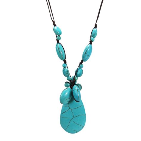 Shop Handmade Charming Blue Turquoise Teardrop Pendant Necklace