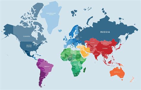 Mapa Del Mundo Vectorial Colorido Completo Con Todos Los Nombres De Países Y Ciudades Capitales