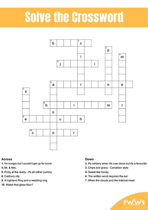 Sunday Puzzle Solve The Crossword Puzzle Wealth Words Crossword