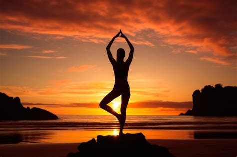 Premium Ai Image Beach Sunrise With Yoga Practice