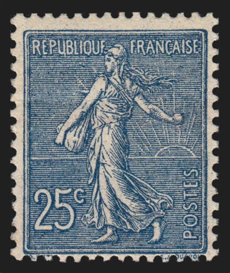France N°132 Semeuse Lignée 25c Bleu Neuf Sans Charnière Signé