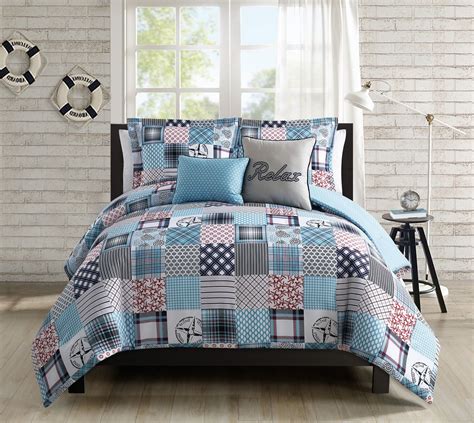 8 piece bed in a bag (queen). 9 Piece Coastal Patchwork Reversible Bed in a Bag Set