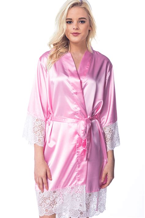 Womens Lace Satin Silky Robe Kimono For Bride Bridesmaids Flower Girls