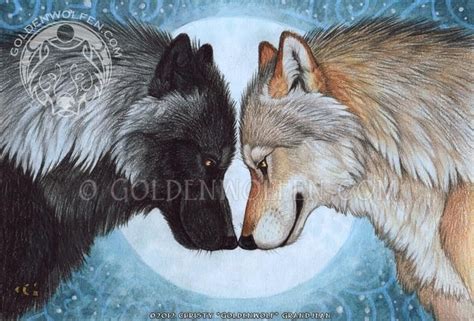 Pareja De Compañeros De Lobo Bajo Luna Llena Imprimir Etsy España