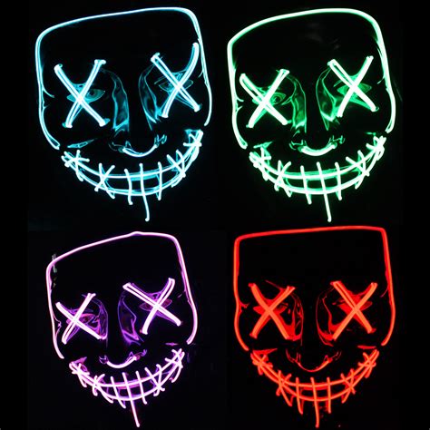Led Mask Purge Election Year Halloween Blue Green Red Purple Yellow