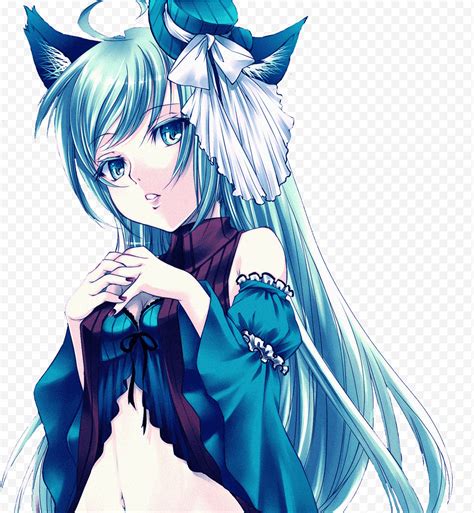 Neko Anime Girl Blue Haired Female Anime Character Png Klipartz