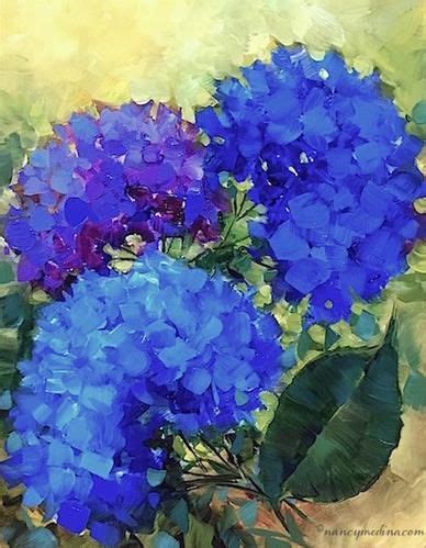 Daily Paintworks Three Of A Kind Blue Hydrangeas Nancy Medina Art