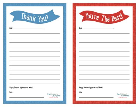Teacher Appreciation Week Printable “thank You” Notes Childrens
