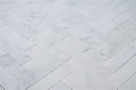 Calacatta Honed Marble Large Herringbone Mosaic Fast Delivery