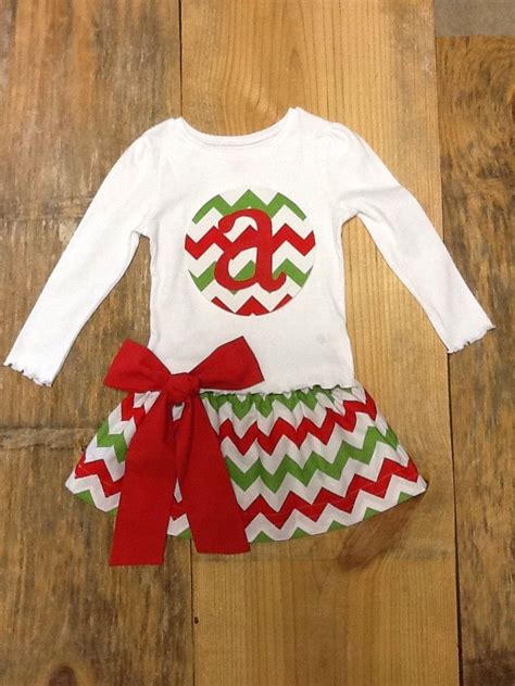 Girls Christmas Outfit Personalized Initial Shirt And Twirly Skirt Set