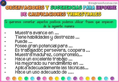 Observaciones Y Sugerencias Para Informe De Calificaciones Trimestrales