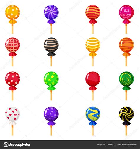 A Set Of Colored Candies Lollipop Caramel Various Bright Colors