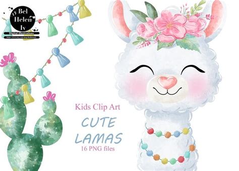 Summer alpaca animals, cactus and balloons clip art. Watercolor Llamas Clipart Llama Download Llamas Alpacas ...