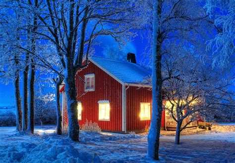 Winter Night Red Houses Red House House Styles